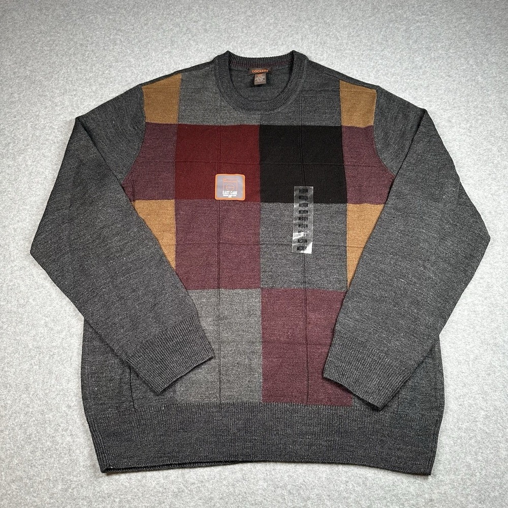 Dockers‎ 89161CS Colorblock Crewneck Sweater Mens M Acrylic Gray Red